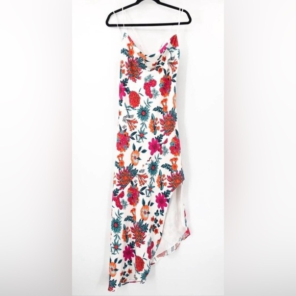 Haney Goldie Floral Bias Cut Silk Slip Dress Midi White Criss Cross Back sz 2 - Picture 8 of 14